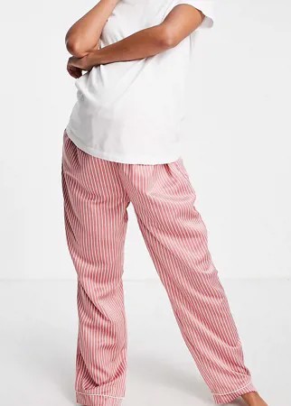 Атласные пижамные брюки в темно-розовую и кремовую полоску (от комплекта) для будущих мам Loungeable Maternity-Розовый цвет