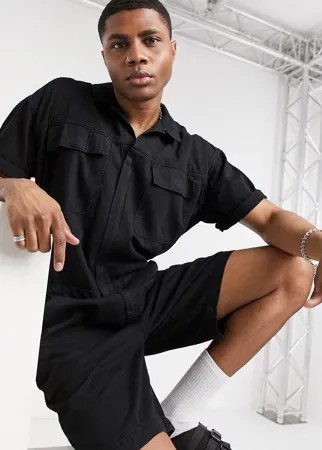 Черный джинсовый комбинезон-шорты с карманами ASOS DESIGN