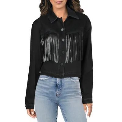 [BLANKNYC] Женская черная укороченная джинсовая куртка с бахромой, пальто S BHFO 9161
