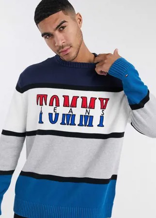 Джемпер колор блок в стиле ретро Tommy Hilfiger Jeans-Синий
