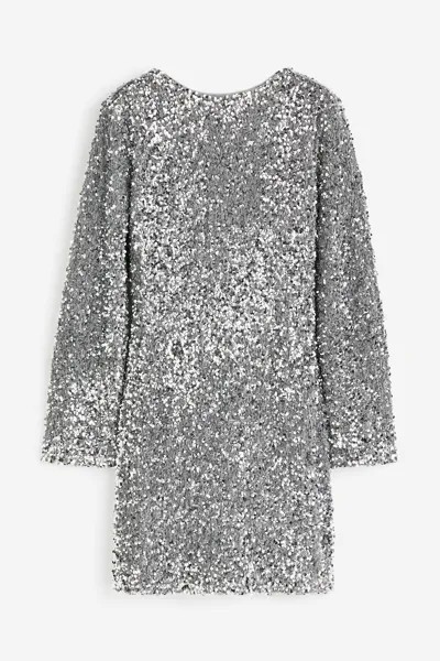 Платье H&M Sequined With Low-cut Back, серебристый