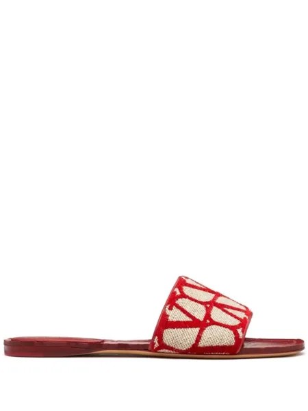 Valentino Garavani шлепанцы с узором Toile Signature, нейтральный цвет