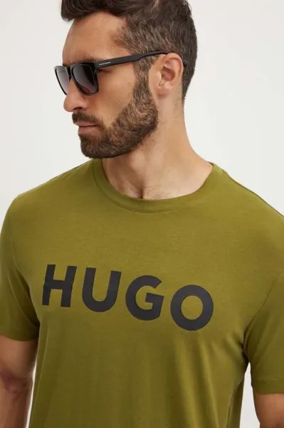 Хлопковая футболка Hugo, зеленый