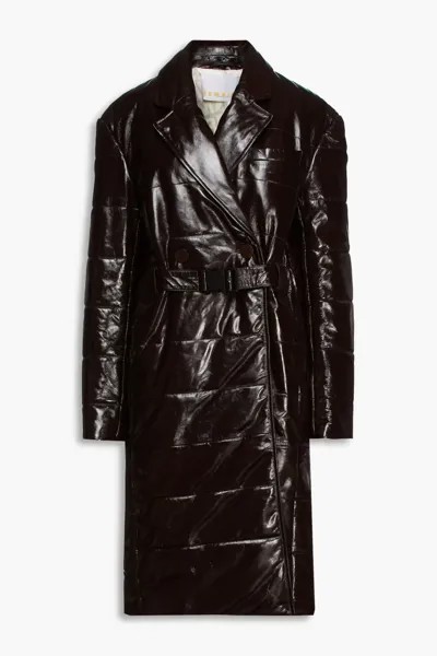 Двубортное стеганое кожаное пальто Gia Remain Birger Christensen, темно коричневый