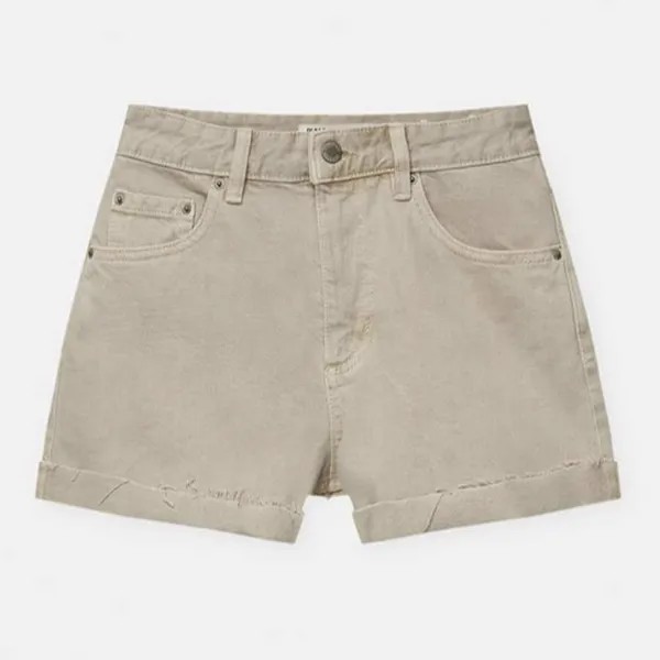 Шорты-бермуды Pull&Bear Mid Waist Denim, серо-бежевый
