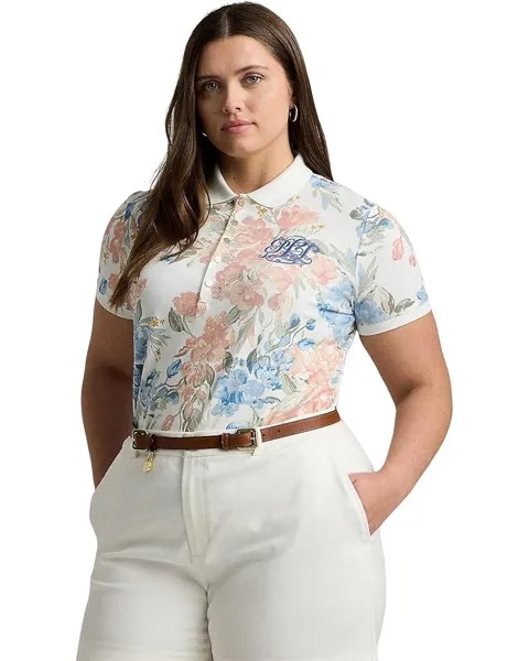 Поло LAUREN Ralph Lauren Plus-Size Floral Piqué Shirt, цвет White Multi