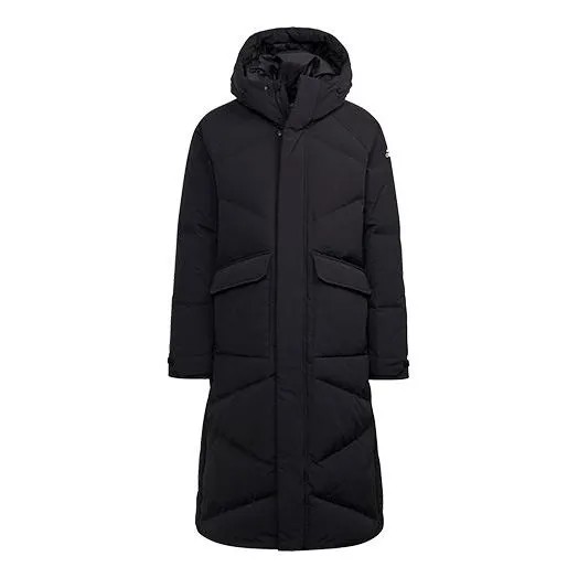 Пуховик adidas Big Baffle Coat Outdoor Sports Long Loose hooded down Jacket Black, черный