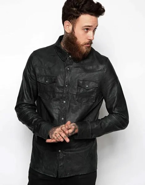 Мужская куртка-рубашка Черная натуральная мягкая рубашка из вощеной кожи из натуральной овчины