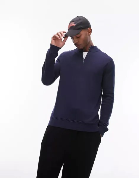 Темно-синий джемпер с полумолнией Topman Essentials