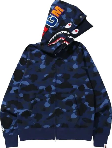 Худи BAPE Color Camo Shark Wide Full Zip Double Hoodie 'Navy', синий