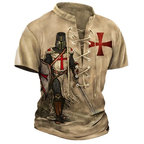 Мужская футболка Vintage Templar Cross со шнуровкой и воротником-стойкой
