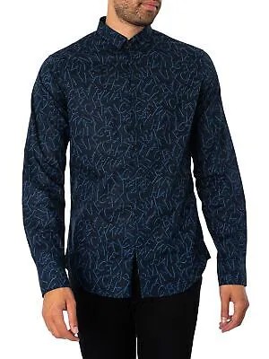 Мужская узкая рубашка с логотипом Armani Exchange, синяя