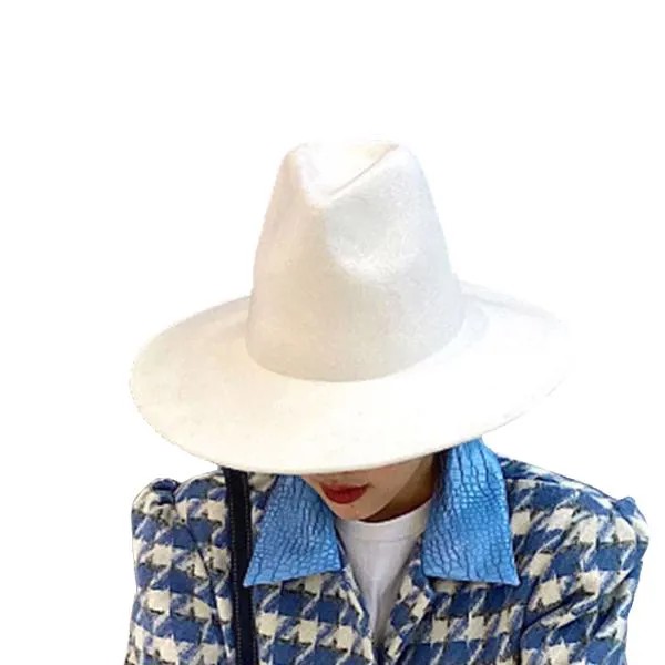 Европейская белая шерстяная женская шапка с высоким верхом, фетровая дорожная уличная регулируемая повязка 56-58 см, женские фетровые шляпы д...