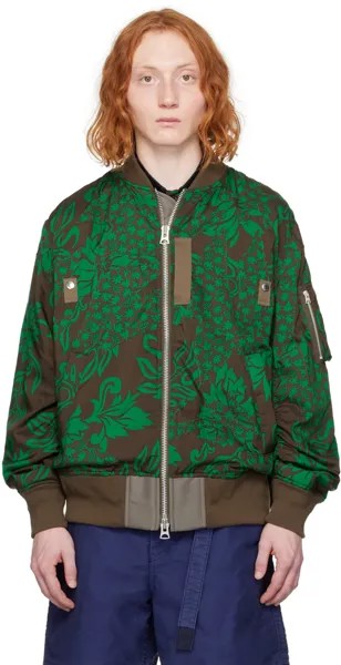 Коричневый бомбер с цветочным принтом Sacai