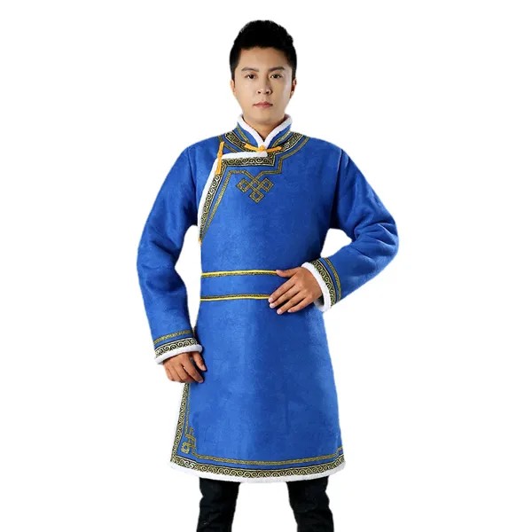 Зимняя мужская монгольская одежда, флисовая хлопковая куртка, утепленная Традиционная монгольская одежда средней длины для мужчин, пальто,...