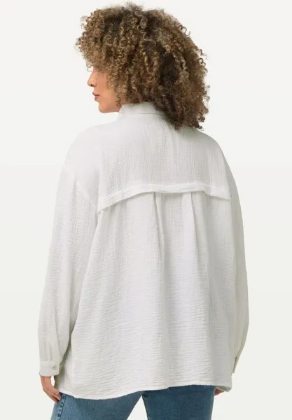 Блузка-рубашка Collared Muslin Ulla Popken, белоснежная