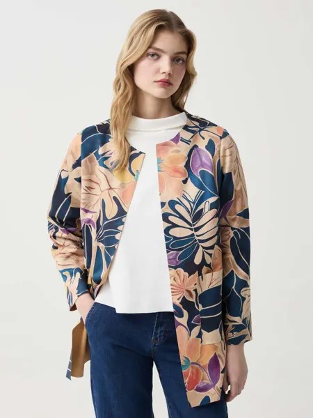 Открытая куртка из замши с цветочным принтом Hybrid, цвет blue/beige