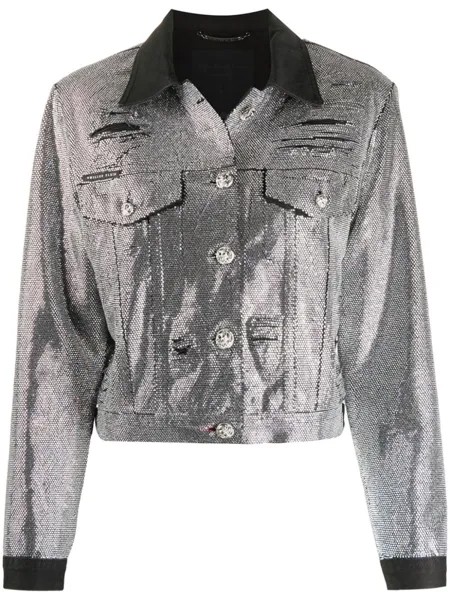 Philipp Plein джинсовая куртка с кристаллами, серебристый