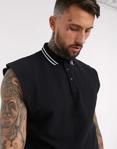 Черная футболка-поло в стиле oversized без рукавов ASOS DESIGN-Черный цвет