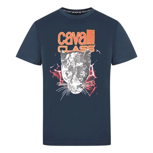 Темно-Синяя футболка с узором молния и пантера Cavalli class Cavalli Class, синий