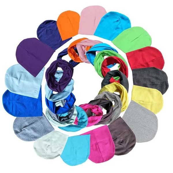 Хлопок Baby Hat шарф Набор для девочек Мальчики Baby Beanie Cap Установить Дети Cap шарф упругие конфеты Цвет Детский шарф Kids Hat