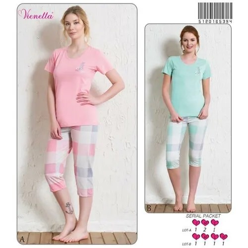 Комплект Vienetta, футболка, бриджи, короткий рукав, размер m, розовый