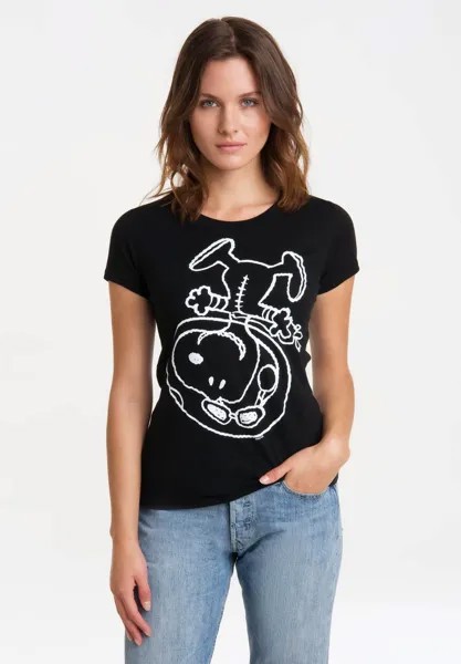 Футболка с принтом PEANUTS SNOOPY AND WOODSTOCK LOGOSHIRT, черный