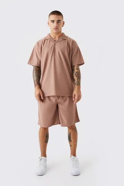 Комплект поло oversize ottoman rib revere Boohoo, кофе