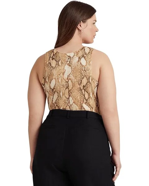 Топ LAUREN Ralph Lauren Plus Size Snakeskin Print Cotton-Blend Tank Top, цвет Cream Multi