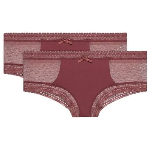 DIM Набор трусов шорты Sexy Transparency c кружевными вставками, 2 шт., размер 44/46, красный/коричневый
