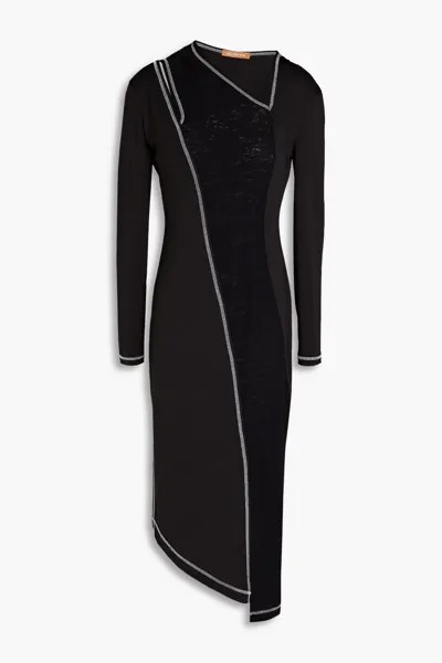 Платье миди из джерси с вырезами и шерстяными вставками Rejina Pyo, черный