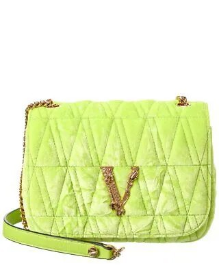 Versace Virtus Стеганая бархатная сумка на плечо женская зеленая