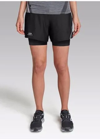 Шорты 2 в 1 женские для бега RUN DRY черные, размер: M, цвет: Черный/Черный KALENJI Х Decathlon