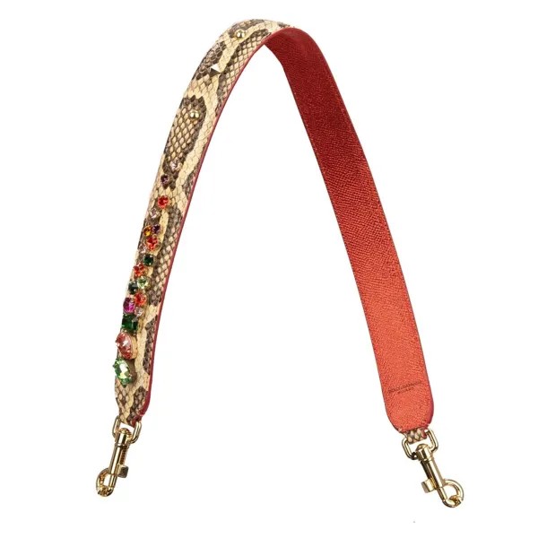 DOLCE - GABBANA Кожаная сумка с ремешком и ручкой в виде кристаллов змеиного цвета Бежевый Красный Золотой 12803