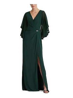 LAUREN RALPH LAUREN Женское зеленое платье с драпированными рукавами и брошью в полный рост, платье 10