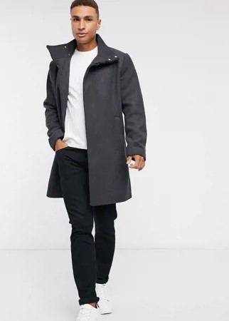 Темно-серое пальто из смесовой шерсти с воротником-стойкой ASOS DESIGN-Черный