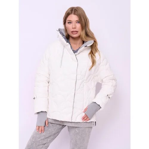 Куртка  Franco Vello, демисезон/зима, укороченная, силуэт прямой, капюшон, манжеты, стеганая, ультралегкая, ветрозащитная, утепленная, подкладка, карманы, размер 46, белый