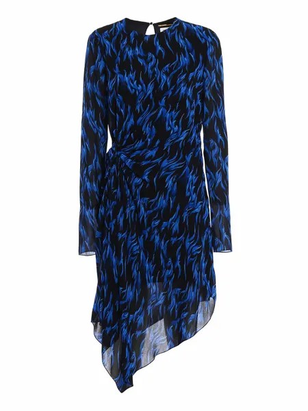 НОВИНКА SAINT LAURENT Асимметричное платье из шелкового крепа сине-черного цвета с пламенным принтом 40 8
