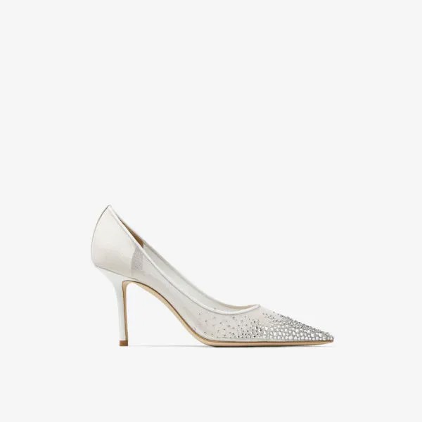 Туфли love 85 из сетчатой ткани, украшенные кристаллами Jimmy Choo, белый
