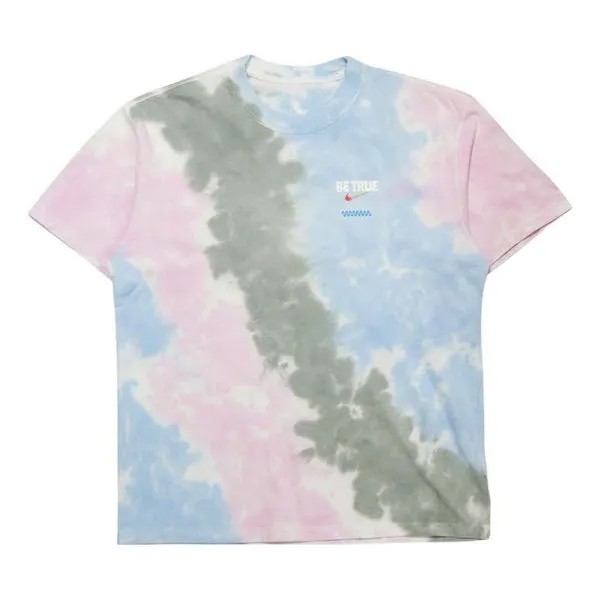 Футболка Men's Nike Colorblock Tie Dye Design Alphabet Logo Printing Loose Short Sleeve Pink T-Shirt, мультиколор