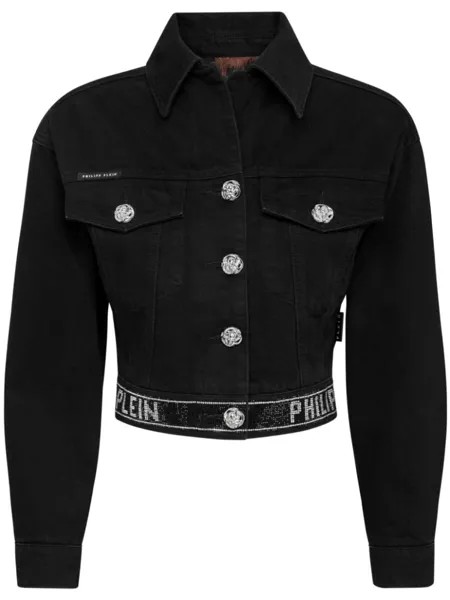 Philipp Plein укороченная джинсовая куртка с кристаллами, синий