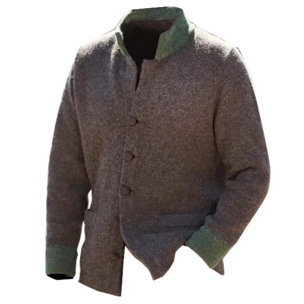 Мужская винтажная шерстяная куртка контрастного цвета с воротником-стойкой уличная повседневная теплая тактическая куртка стандартной длины