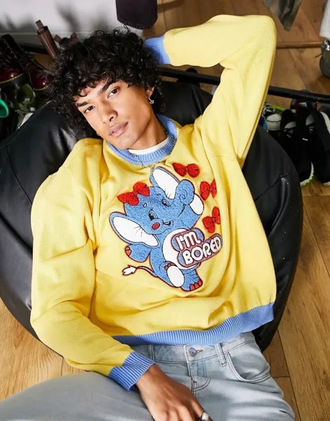 Трикотажный джемпер с аппликацией слона ASOS DESIGN-Желтый