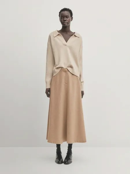 Свитер-Поло из смесовой шерсти Massimo Dutti, коричневый