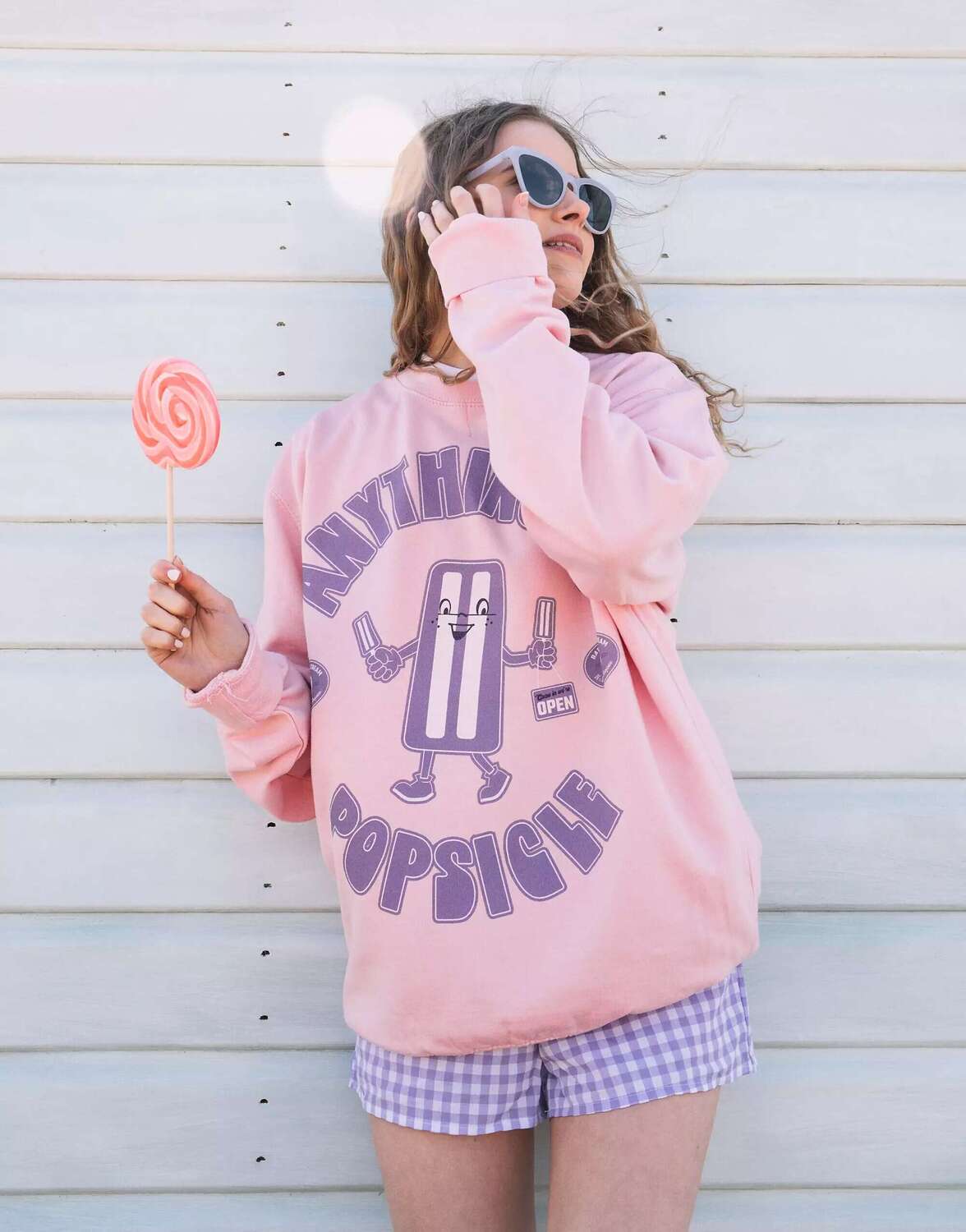 Розовый свитшот унисекс с рисунком Any is Popsicle Batch1