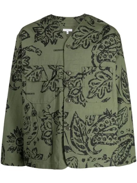 Engineered Garments куртка-рубашка из рипстопа с цветочным принтом, зеленый