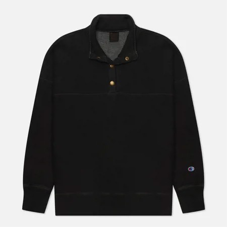Мужская толстовка Champion Reverse Weave Garment Dyed & Acid Wash Half Button Up, цвет чёрный, размер S