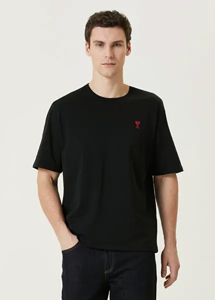 Черная футболка с вышитым логотипом Ami