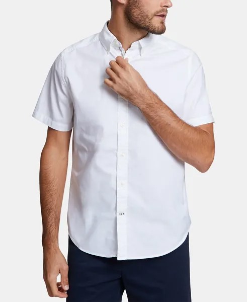 Мужская однотонная эластичная оксфордская рубашка классического кроя с короткими рукавами Nautica, белый