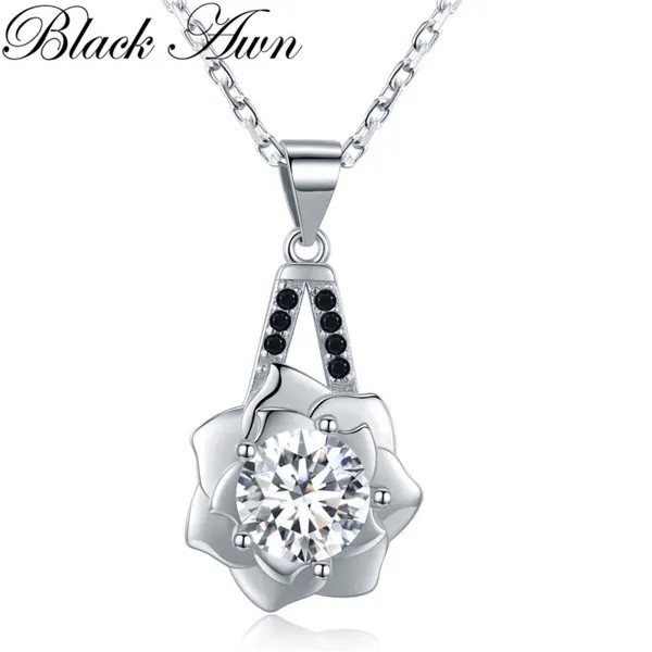 ЧЕРНЫЙ AWN Цветочные подвески Ожерелья Ювелирные изделия Черный Белый Камень Ювелирные изделия для женщин